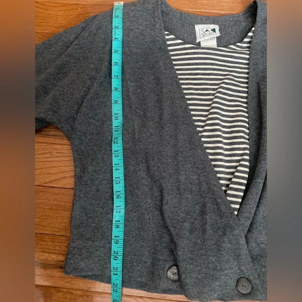 Vintage 90s Sears SA Sport Faux Layered Wrap Top Gray Striped Grunge USA
